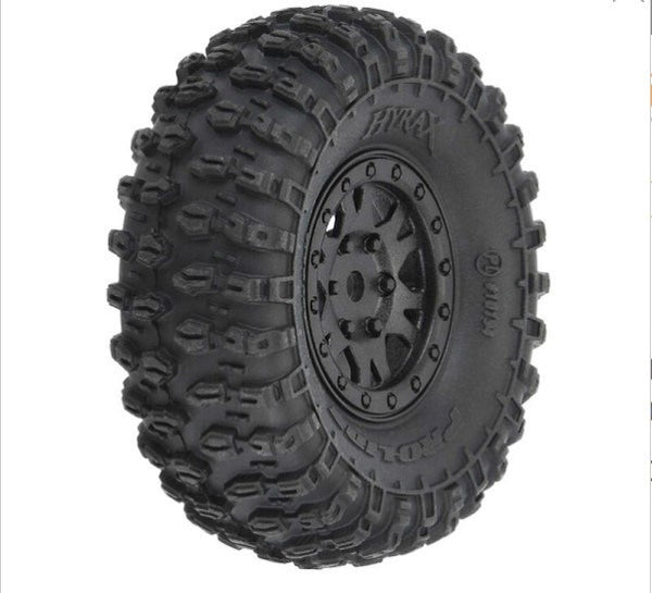 Pro-Line Hyrax F/R 1.0in Mounted 7mm Black Impulse SCX24 RC Wheel &amp; Tyre Set 1/24 Scale - PRO1019410