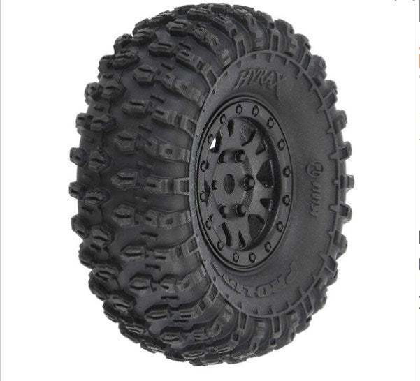 Proline PRO1019410 1/24 Hyrax F/R 1.0" Tyres Mountd 7mm Blk Impulse (4) Fits SCX24 (8319163695341)