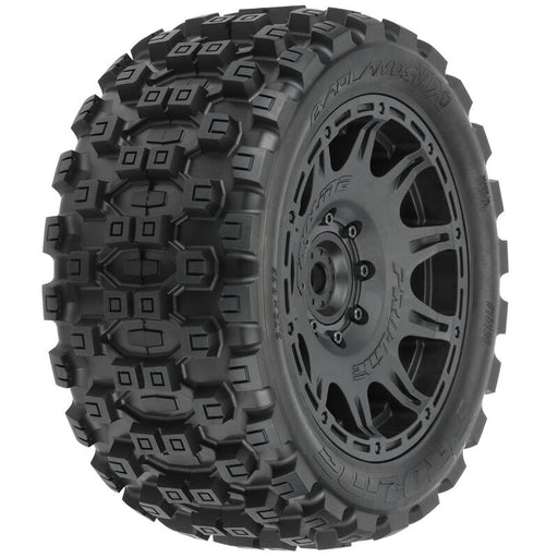 Proline PRO1019811 1/6 Badlands MX57 Front/Rear 5.7â€ Tires Mounted on Raid 8x48 Removable 24mm Hex Wheels (2): Black - Hobby City NZ (8347855356141)