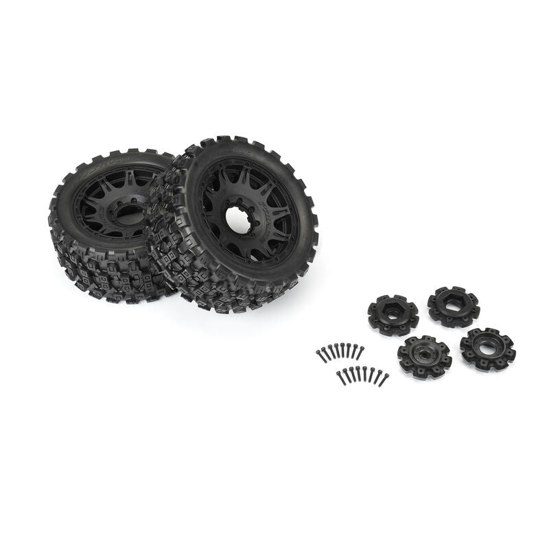 Proline PRO1019811 1/6 Badlands MX57 Front/Rear 5.7â€ Tires Mounted on Raid 8x48 Removable 24mm Hex Wheels (2): Black - Hobby City NZ (8347855356141)