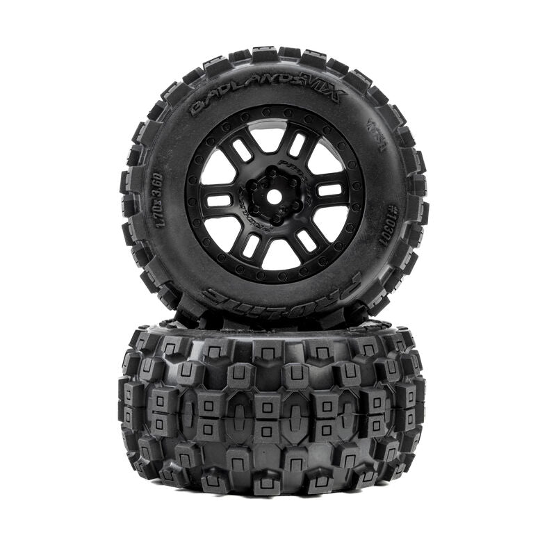 Pro-Line Badlands F/R Assembled 12mm Black Split Six RC Wheel & Tyre Set for ARRMA MINI KRATON (8)