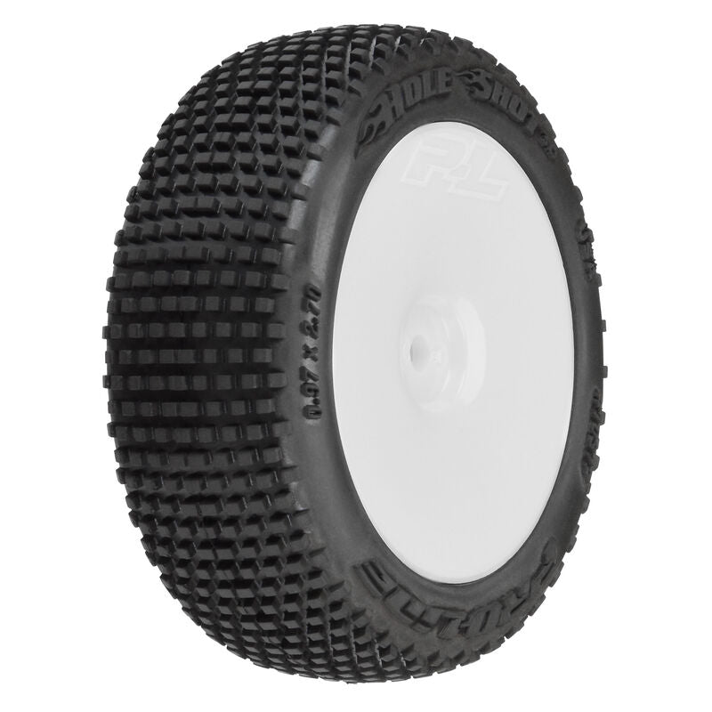 Pro-Line Hole Shot 3.0 Buggy Tyres Mounted on Velocity White Wheels 1/10 - PRO1031713
