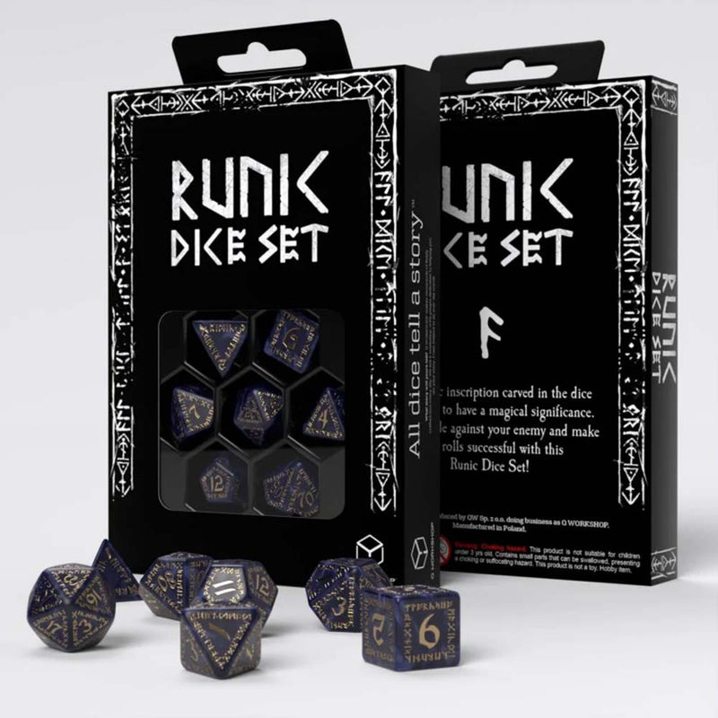 Q Workshop SRUN09 Runic Mixed Blue & Gold Dice Set (9003918950637)