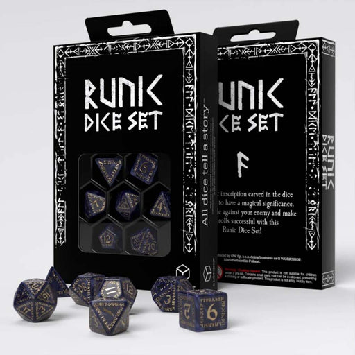Q Workshop SRUN09 Runic Mixed Blue & Gold Dice Set (9003918950637)