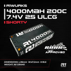R1 Wurks 4000mAh 200C 7.4V 2S ULCG Shorty 161g RC LiPo Battery