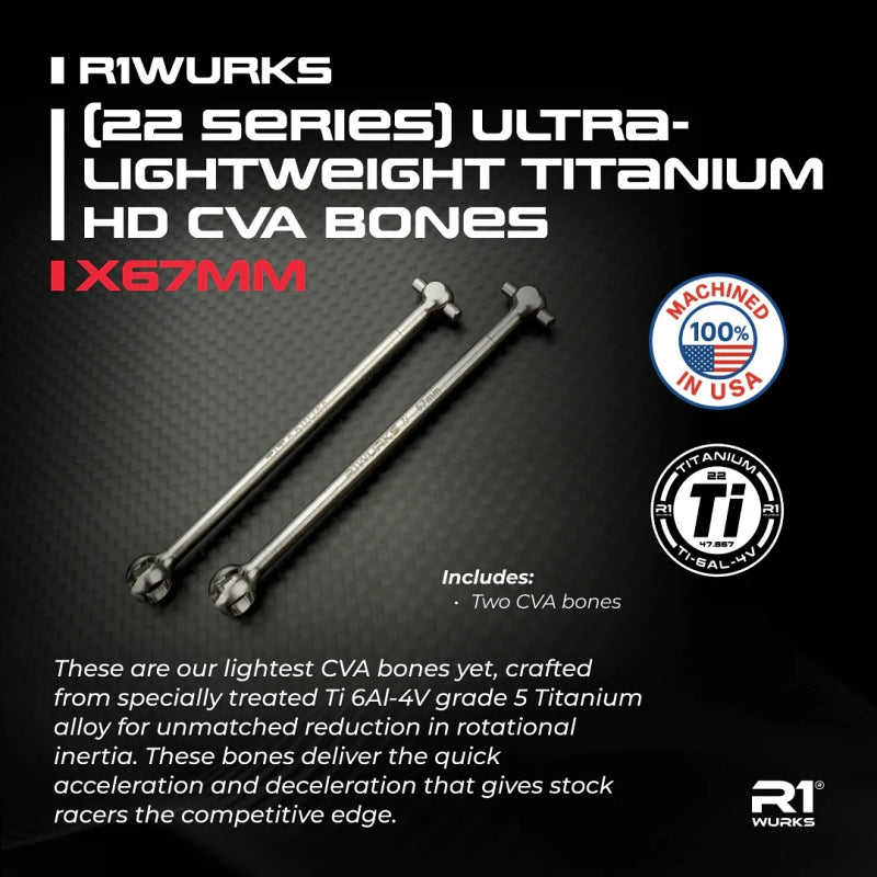 R1 Wurks 22 Series Titanium HD Rear CVA Bones X67mm 22X-4 & 22X Shorten Pin RC Drive Shaft