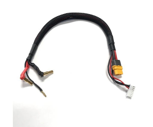 RC Pro RCP-BM042-V2 V2 Premium 4-5mm Stepped 90 Degree Easy Pull Bullet - XT60 Charge Lead 350mm long 2S Balance with 7pin XH Plug. Braided Wrap & Glued Heat Shrink (8446602543341)
