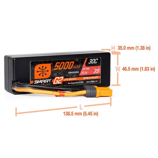Spektrum SPMX53S30H5 5000mAh 3S 11.1V 30C Smart G2 Hardcase LiPo w/IC5 Connector - Hobby City NZ