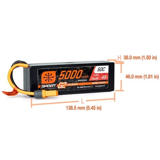 Spektrum SPMX54S50H5 5000mAh 4S 14.8V 50C Smart G2 Hard Case LiPo w/IC5 Connector - Hobby City NZ