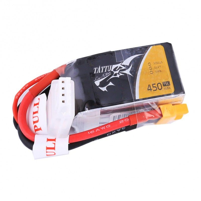 Tattu TA450-3S75 450mAh 11.1V 75C 3S1P Lipo Battery Pack XT30 Plug - Hobby City NZ