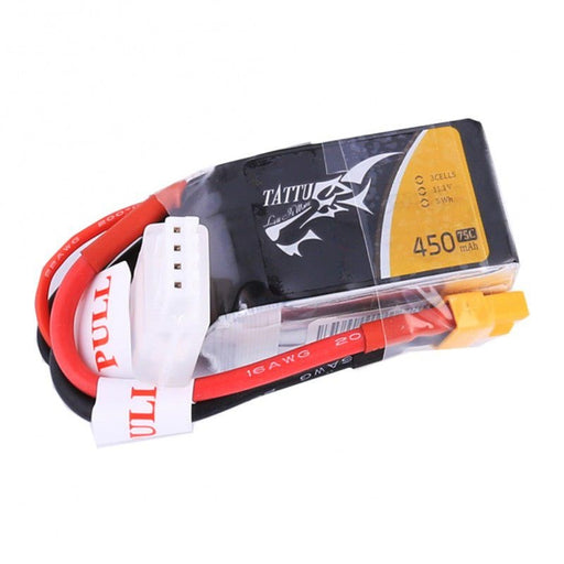 Tattu TA450-3S75 450mAh 11.1V 75C 3S1P Lipo Battery Pack XT30 Plug (8319044616429)