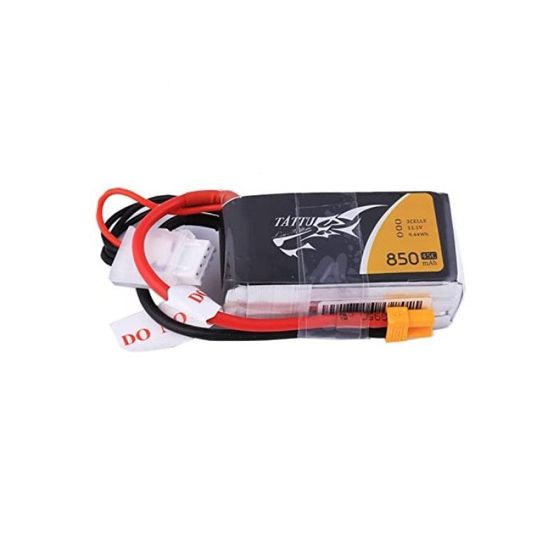 Tattu TA850-3S45-XT30 850mAh 3S 11.1v 45C Lipo Battery 76g 60x30x22mm with XT30 and XH Balance - Hobby City NZ