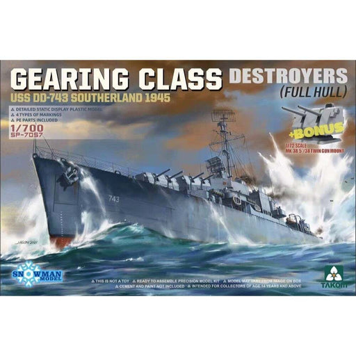 Takom SP7057 1/700 Gearing Class Destroyer USS DD-743 Southerland 1945 (Snowman) Full Hull Model Kit - Hobby City NZ (8967475691757)