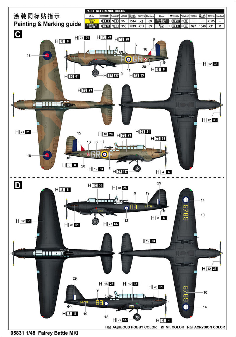 Trumpeter 05831 1/48 Fairey Battle Mk.1 Aus Decals