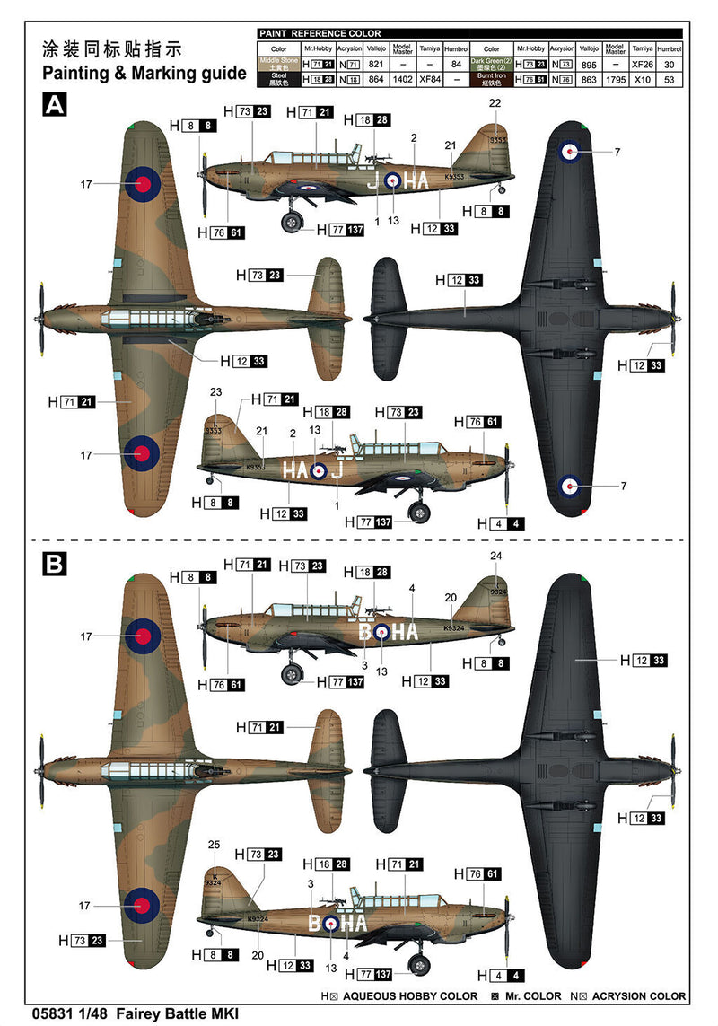 Trumpeter 05831 1/48 Fairey Battle Mk.1 Aus Decals