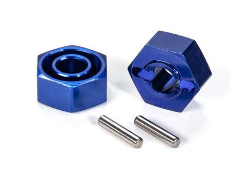 Traxxas 1654X - Wheel hubs 12mm hex (blue-anodized lightweight aluminum) (2)/ axle pins (2) (7540675150061)