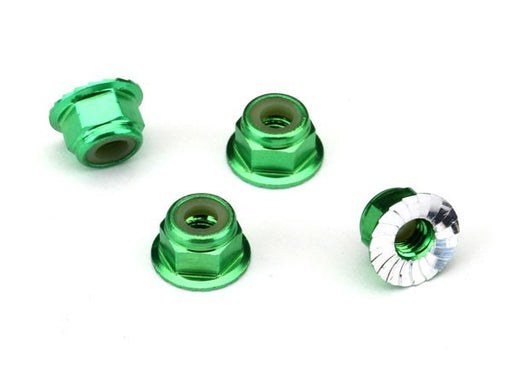 Traxxas 1747G - Nuts Aluminum Flanged Serrated (4Mm) (Green-Anodized) (4) (769148059697)