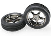 Traxxas 2471A - Tires & wheels assembled 2.2 black chrome wheels ribbed 2.2 tires (2)(Bandit front) (8404527251693)
