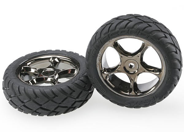 Traxxas 2479A - Tires & wheels assembled (Tracer 2.2" black chrome wheels Anaconda 2.2" tires with foam inserts) (2) (Bandit front) (769149239345)