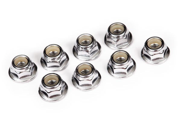 Traxxas 3647 - Nuts 4mm flanged nylon locking (steel serrated) (8) (7540661027053)