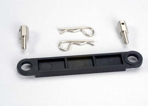 Traxxas 3727 - Battery hold-down plate (black)/ metal posts (2)/body clips (2) (769060798513)