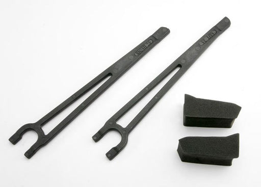 Traxxas 3927 - Hold downs battery left & right (2)/ foam spacers (2) (fits standard battery packs) (769062928433)