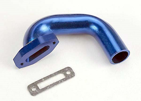 Traxxas 4487 - Exhaust header Perfect fit for N. 4-Tec N. Rustler / Sport (blue-anodized aluminum)/header gasket (for side exhaust engines only) (769074954289)