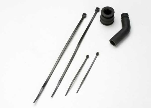 Traxxas 5245X - Pipe coupler molded (black)/ exhaust deflecter (rubber black)/ cable ties long (2)/ cable ties short (2) - Hobby City NZ