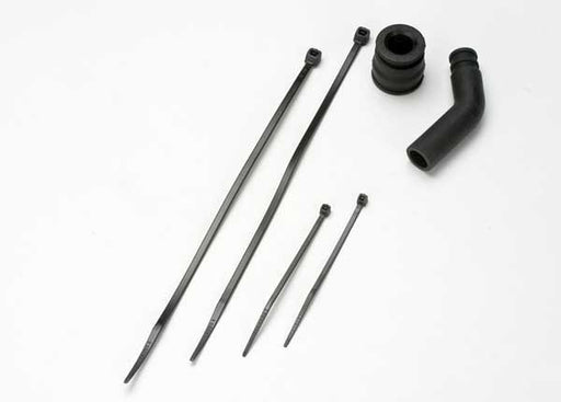 Traxxas 5245X - Pipe coupler molded (black)/ exhaust deflecter (rubber black)/ cable ties long (2)/ cable ties short (2) (769253474353)