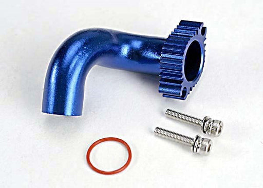 Traxxas 5287 - Header blue-anodized aluminum (for rear exhaust engines only) (TRX 2.5 2.5R 3.3) (769088290865)