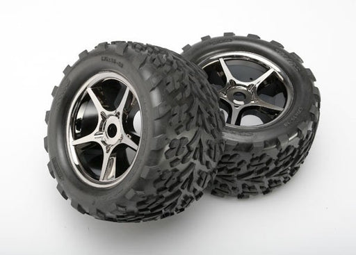 Traxxas 5374X - Tires & Wheels Assembled Glued (Gemini Black Chrome Wheels) (2) - Hobby City NZ