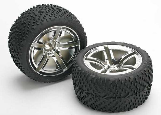 Traxxas 5573 - Tires & wheels assembled glued (Twin-Spoke wheels Victory tires foam inserts) (nitro rear) (2) (7813461278957)