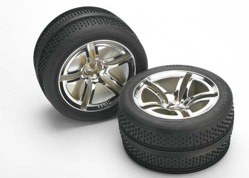 Traxxas 5575 - Tires & wheels assembled glued (Twin-Spoke wheels Victory tires foam inserts) (nitro front) (2) (769101201457)