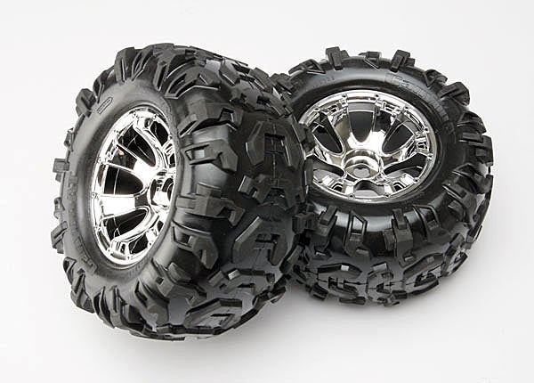 Traxxas 5673 - Tires & Wheels Assembled Glued (Geode Chrome Wheels - Hobby City NZ