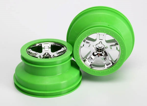 Traxxas 5866 - Wheels Sct Chrome Green Beadlock Style Dual Profile (2.2" outer 3.0" inner) (2) (2WD front only) (769106870321)