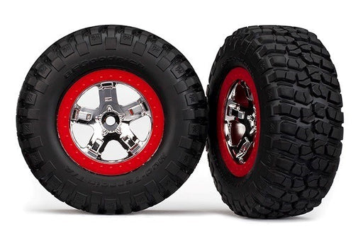 Traxxas 5867 - Tires & wheels assembled glued SCT red beadlock wheels (2)(4WD f/r 2WD rear) (7540668891373)
