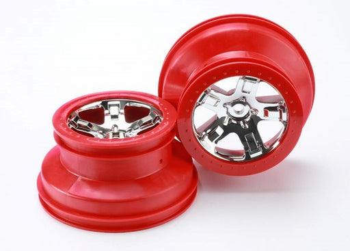 Traxxas 5868 - Wheels SCT Chrome Red Beadlock Style Dual Profile (2.2" outer 3.0" inner) (4WD front/rear 2WD rear only) (2) (7540668989677)