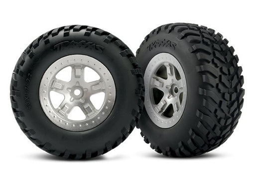 Traxxas 5873 - Tires & wheels assembled glued SCT satin beadlock wheels (2) (4WD f/r 2WD rear) (769107132465)