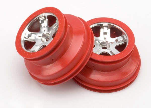 Traxxas 5874A - Wheels SCT Satin Chrome Red Beadlock Style Dual Profile (2.2" outer 3.0" inner) (2WD front) (2)