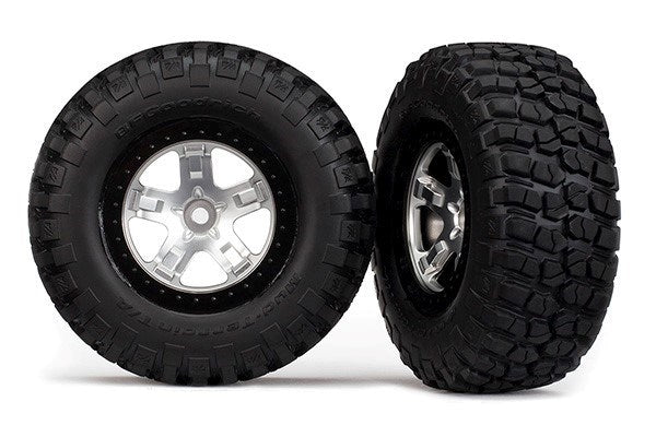 Traxxas 5878 - Tires & wheels assembled glued SCT satin black beadlock wheels (2)(4WD f/r 2WD rear) - Hobby City NZ