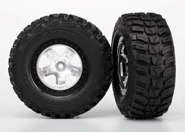 Traxxas 5880 - Tires & Wheels Glued Black Satin Chrome Beadlock Style (2) (4Wd F/R 2Wd Rear) - Hobby City NZ