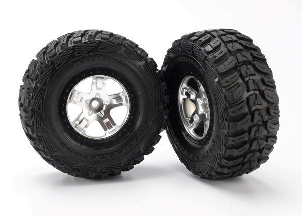 Traxxas 5881 - Tires & wheels assembled glued (SCT satin chrome black beadlock style wheels Kumho tires foam inserts) (2) (2WD front)