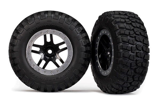 Traxxas 5883 - Tires & wheels assembled glued SCT black chrome beadlock (2) (4WD f/r 2WD rear) (769107492913)
