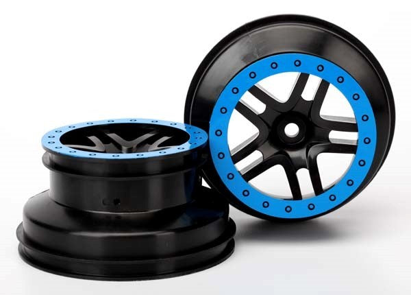 Traxxas 5884A - Wheels SCT Split-Spoke Black Blue Beadlock Style Dual profile (2.2" outer 3.0" inner) (4WD f/r 2WD rear) (2)