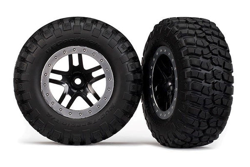 Traxxas 5885 - Tires & wheels assembled glued SCT black chrome beadlock (2) (2WD Front) - Hobby City NZ