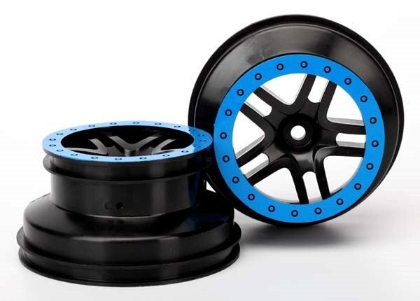 Traxxas 5886A - Wheels SCT Split-Spoke Black Blue Beadlock Style Dual profile (2.2" outer 3.0" inner) (2WD front) (2)