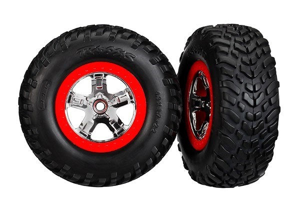 Traxxas 5888 - Tires & Wheels Glued Chrome Wheels Red Beadlock Style (2) (2Wd Front)