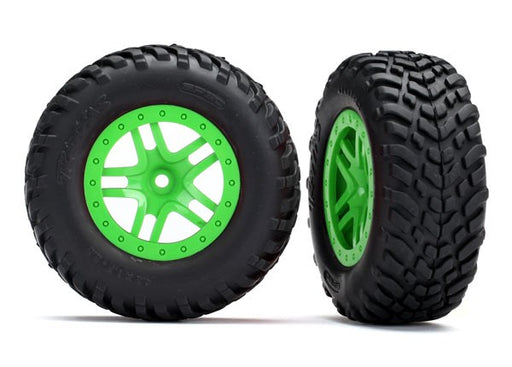 Traxxas 5892G SCT Split-Spoke green wheels SCT off-road racing tires (2) (8338404442349)