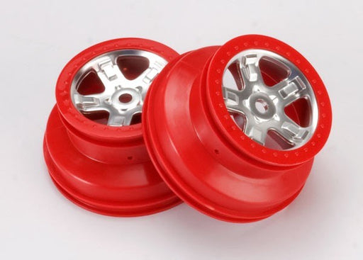 Traxxas 5972A - Wheels Sct Satin Chrome With Red Beadlock Dual Profile (2.2" outer 3.0" inner) (2) (769268908081)