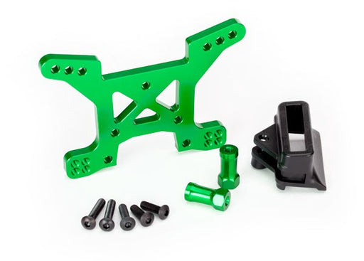 Traxxas 6739G Shock tower front 7075-T6 aluminum (green-anodized) (1)/ body mount bracket (1) (7617510965485)